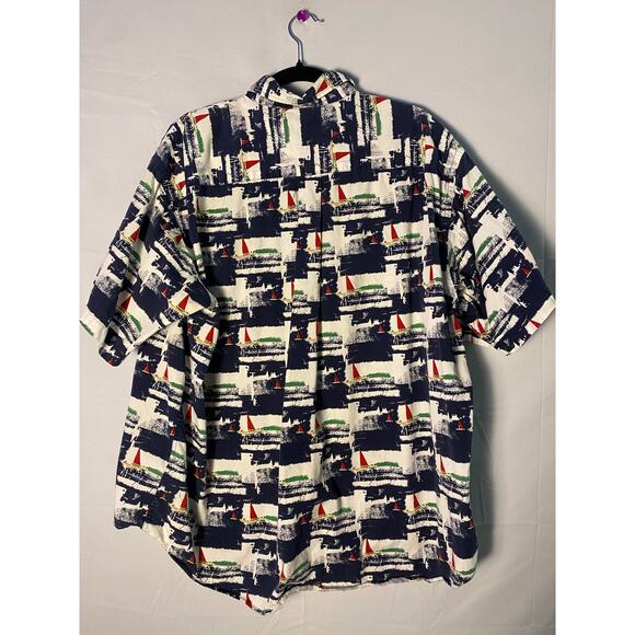 Trader Bay Sailboat Allover print Button Down Shirt 100% Cotton Men's Size XL - Picture 2 of 2